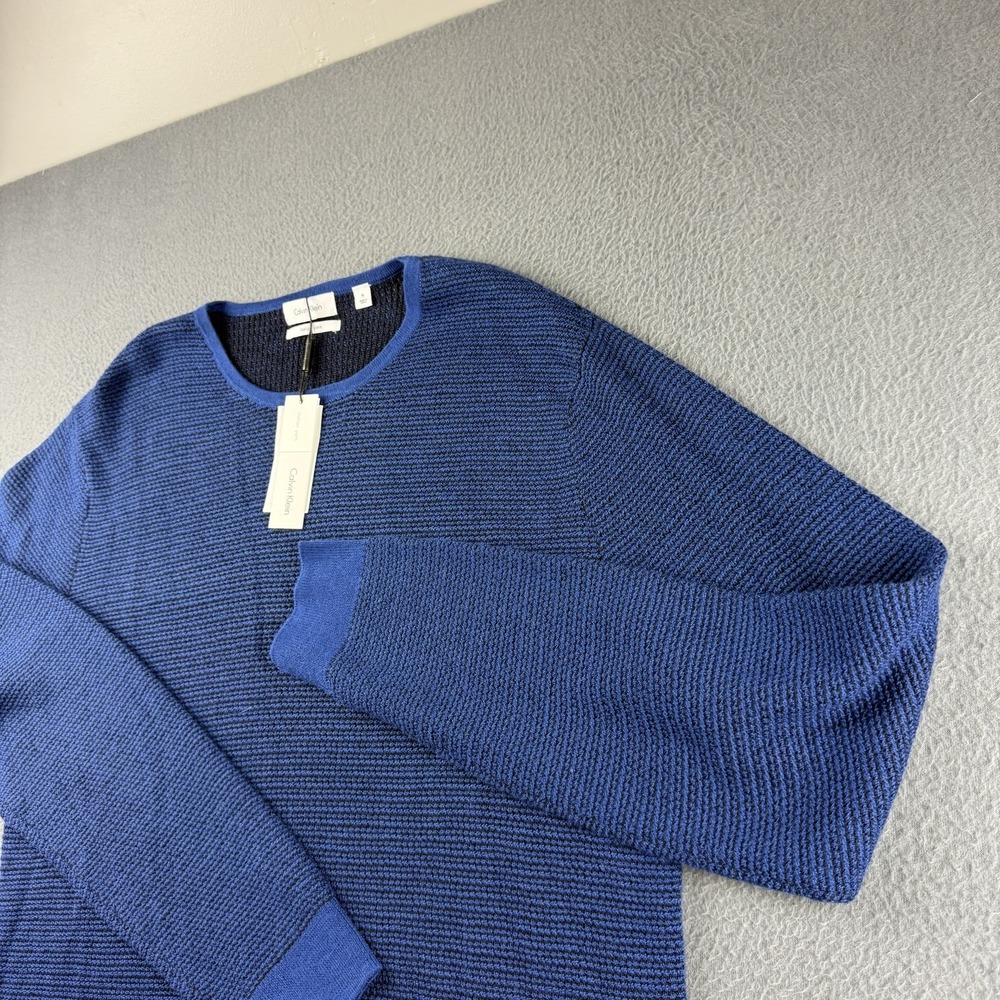 Calvin Klein Sweater Men's XL Blue Italian Yarn Textured Merino Wool Blend NEW